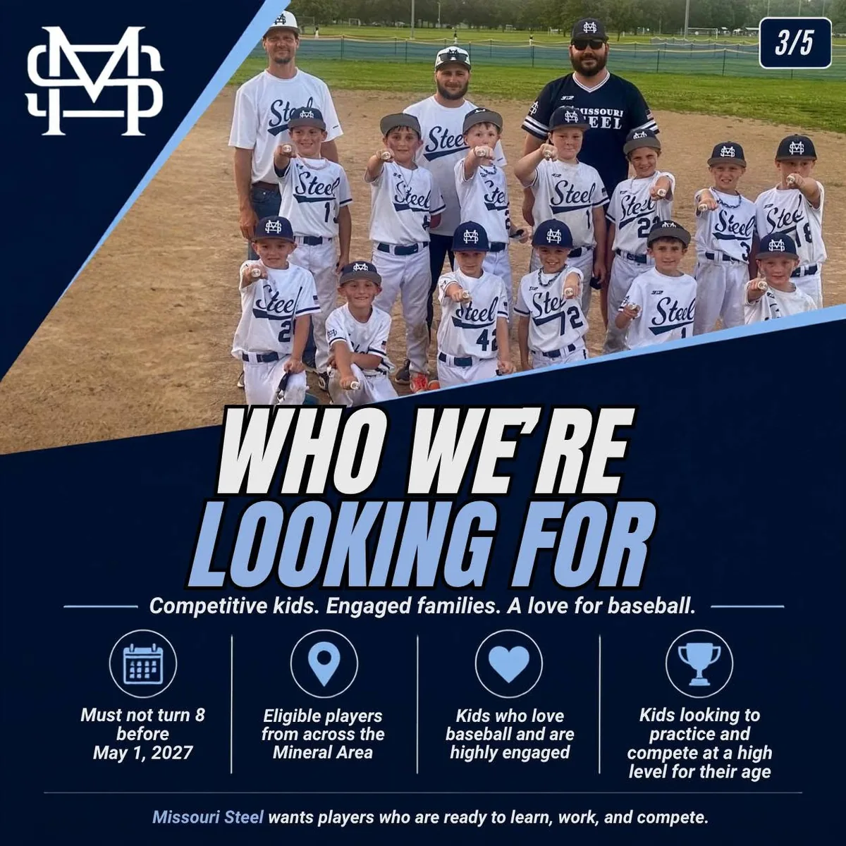 Missouri Steel tryout flyer slide describing player fit